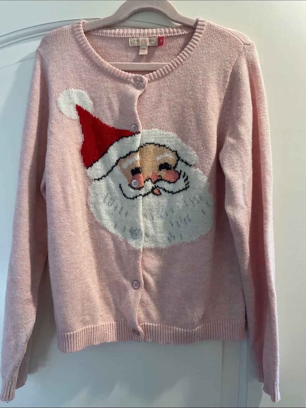 Pink Chicken Light Pink Santa Intarsia Cardigan
